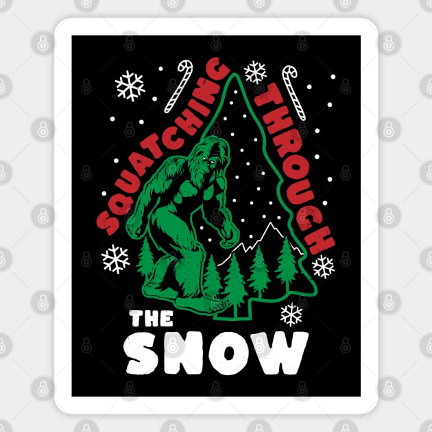 Bigfoot Squatching Through The Snow Christmas Tree Sasquatch Magnet by OrangeMonkeyArt